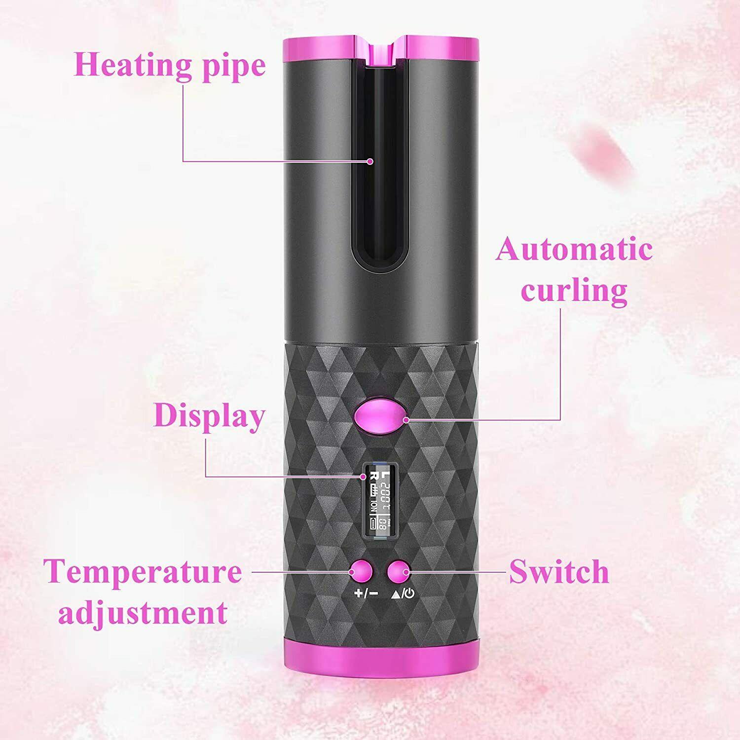 LCD Cordless Auto Rotating Hair Curler Hair Waver Curling Iron Wireless Ceramic - Office Catch