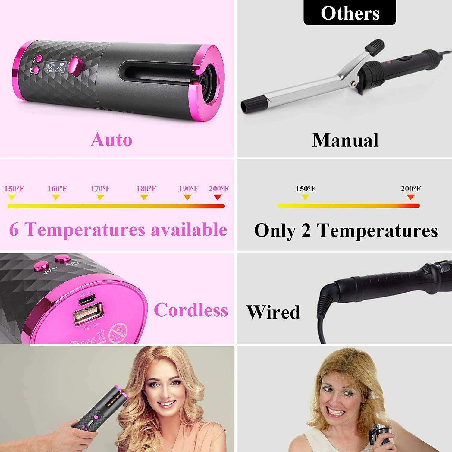 LCD Cordless Auto Rotating Hair Curler Hair Waver Curling Iron Wireless Ceramic - Office Catch