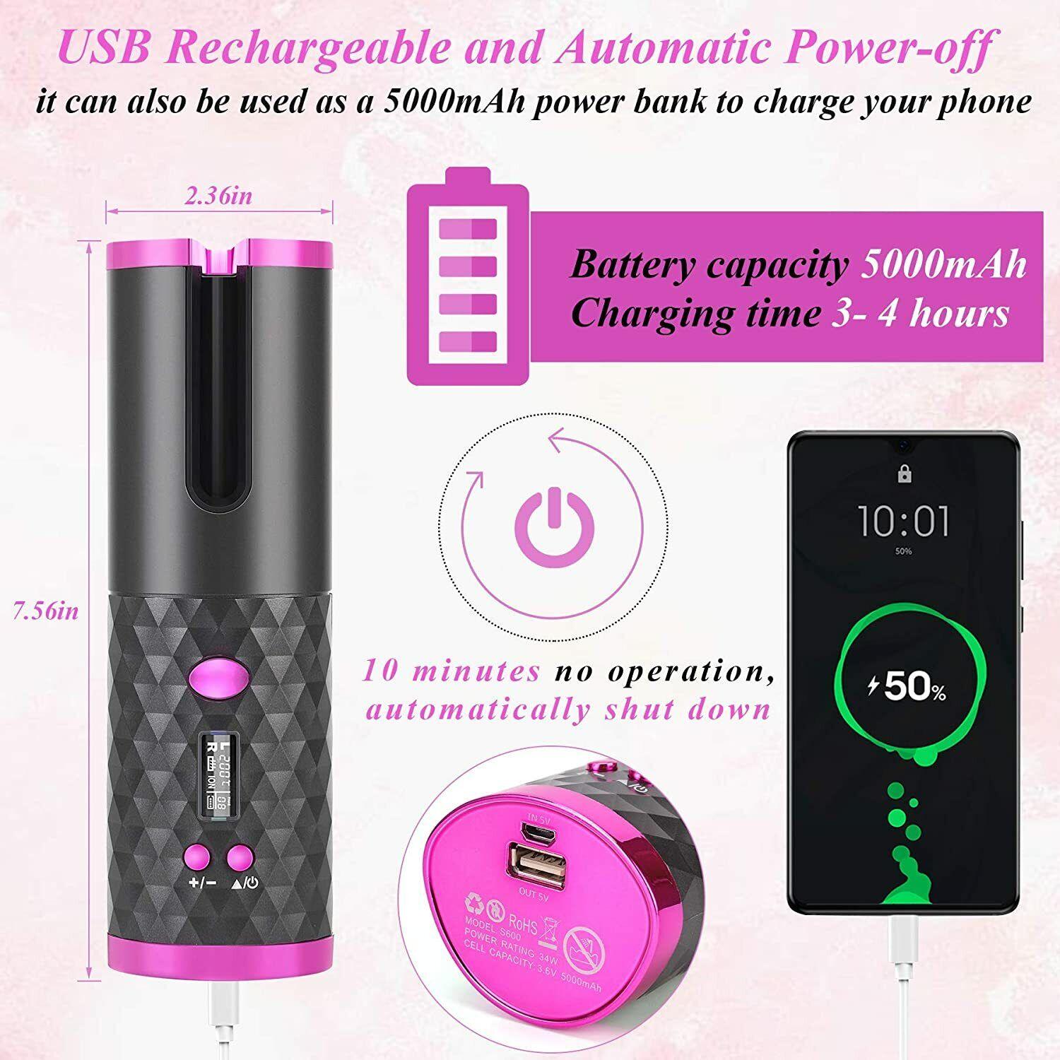 LCD Cordless Auto Rotating Hair Curler Hair Waver Curling Iron Wireless Ceramic - Office Catch