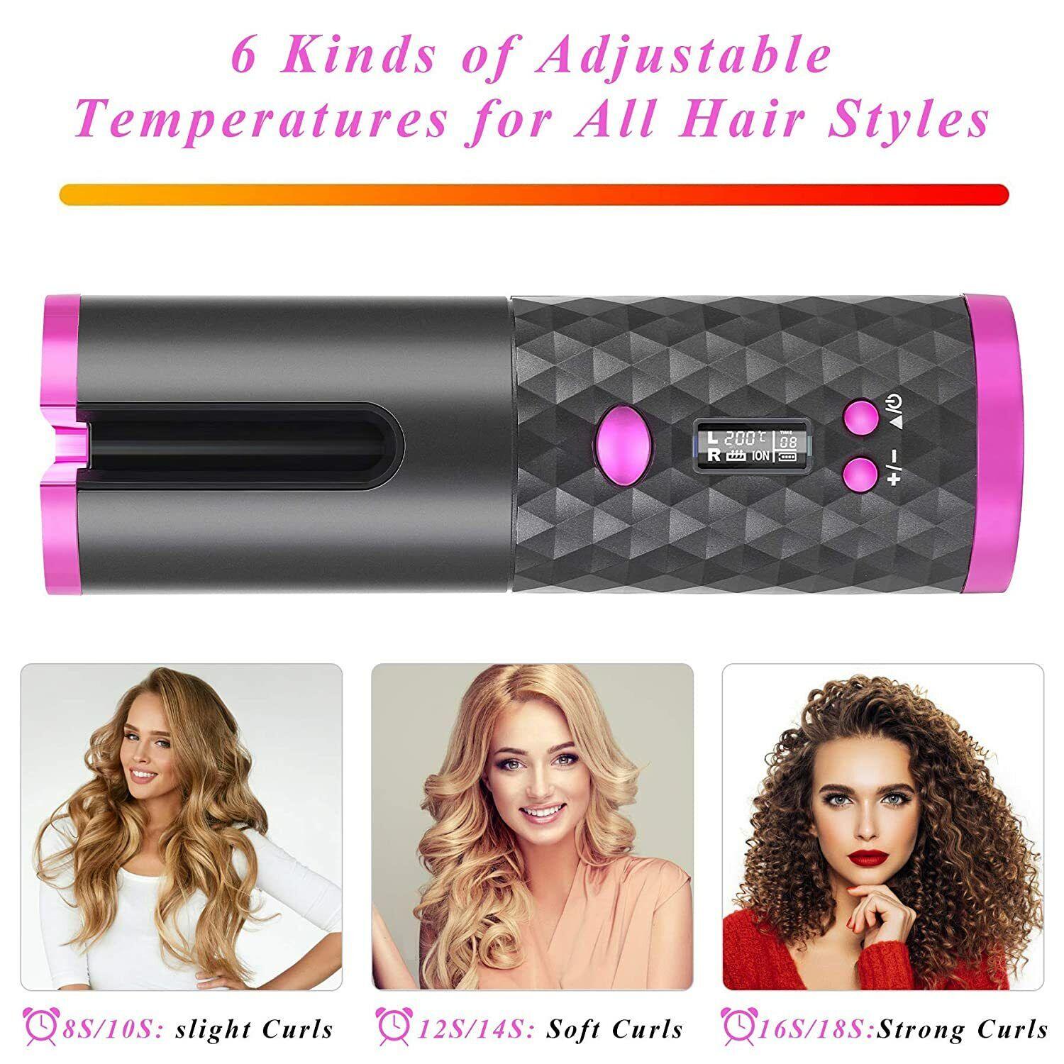 LCD Cordless Auto Rotating Hair Curler Hair Waver Curling Iron Wireless Ceramic - Office Catch