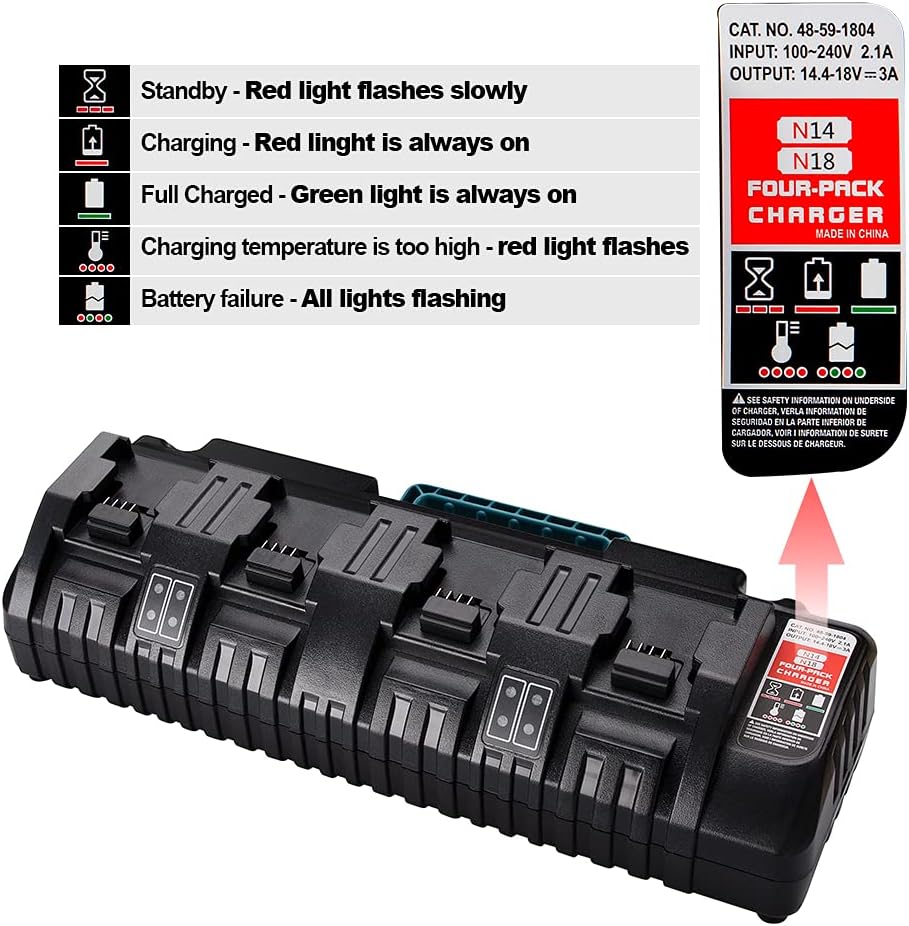 M18 Battery Charger 4 Ports Charger M18 Rapid Charger For Milwaukee 18V Battery - Office Catch