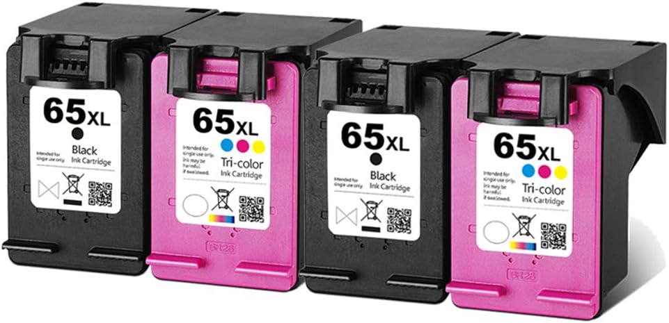 Pair of 2-Packs: Compatible HP 65XL Tricolor and Black Ink Cartridges for HP AMP 120 Deskjet 2620 3720 Envy 5010 5020 5030 (Set of 4) - Office Catch
