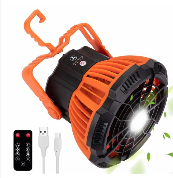 Portable Camping Fan with LED Light Remote Control Desk Fan Camping Accessories 5200mAh USB Rechargeable Battery LED Tent Lantern with Hanging Hook - Office Catch