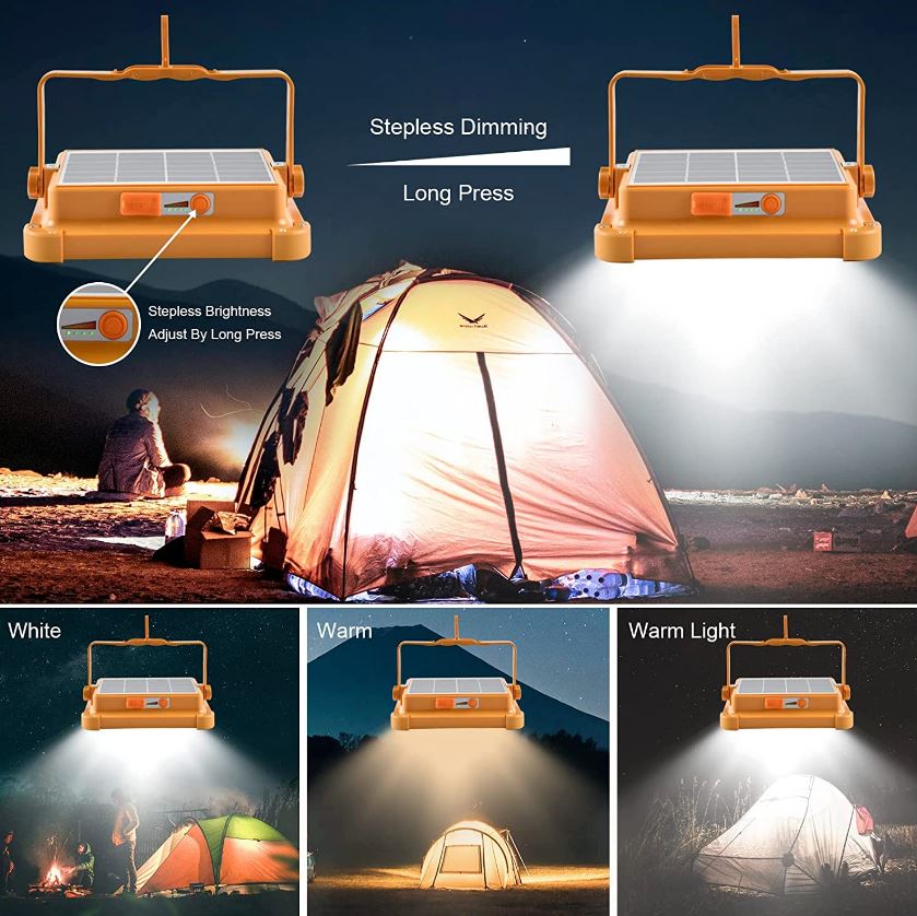 Portable Led Work Solar Light IP66 with Stepless Brightness Job Site Battery Rechargeable led Floor Light for Power Failure Emergency Worklight Car Repair (Orange) - Office Catch