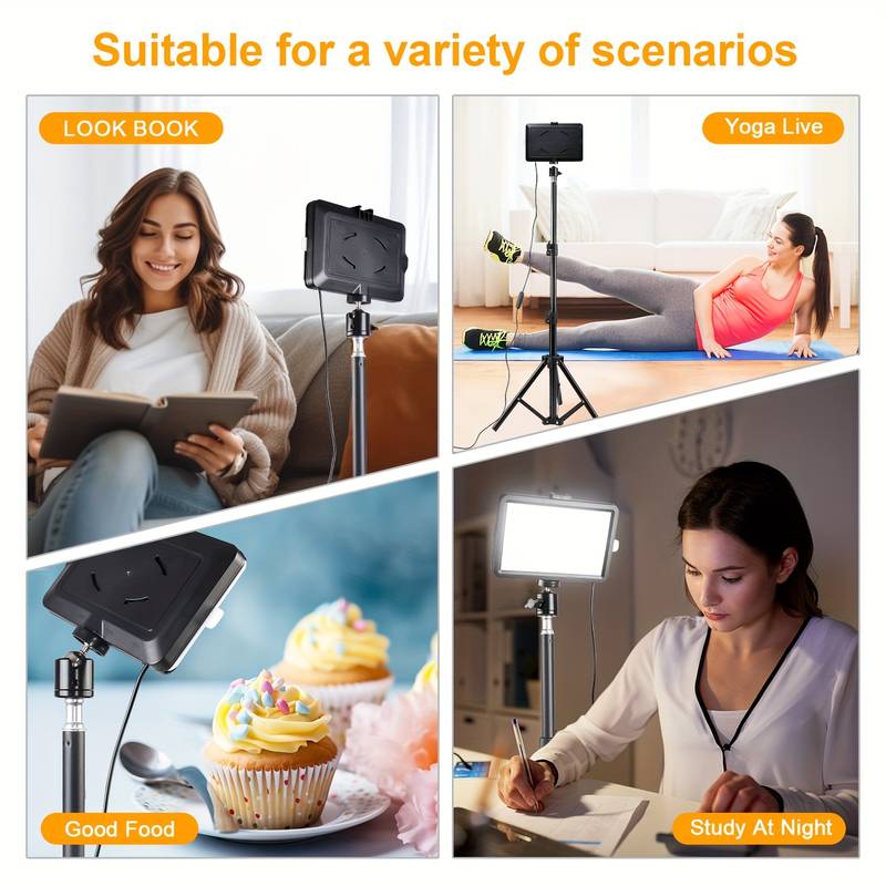 Set of 2 Dimmable 5600K USB LED Video Lights with Adjustable Tripod Stands - Office Catch