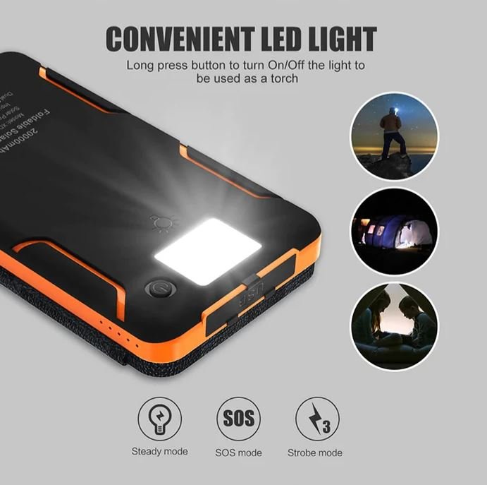 Solar Power Bank Waterproof Wireless 8000mAh QI Fast charger 3 PANELS - Office Catch