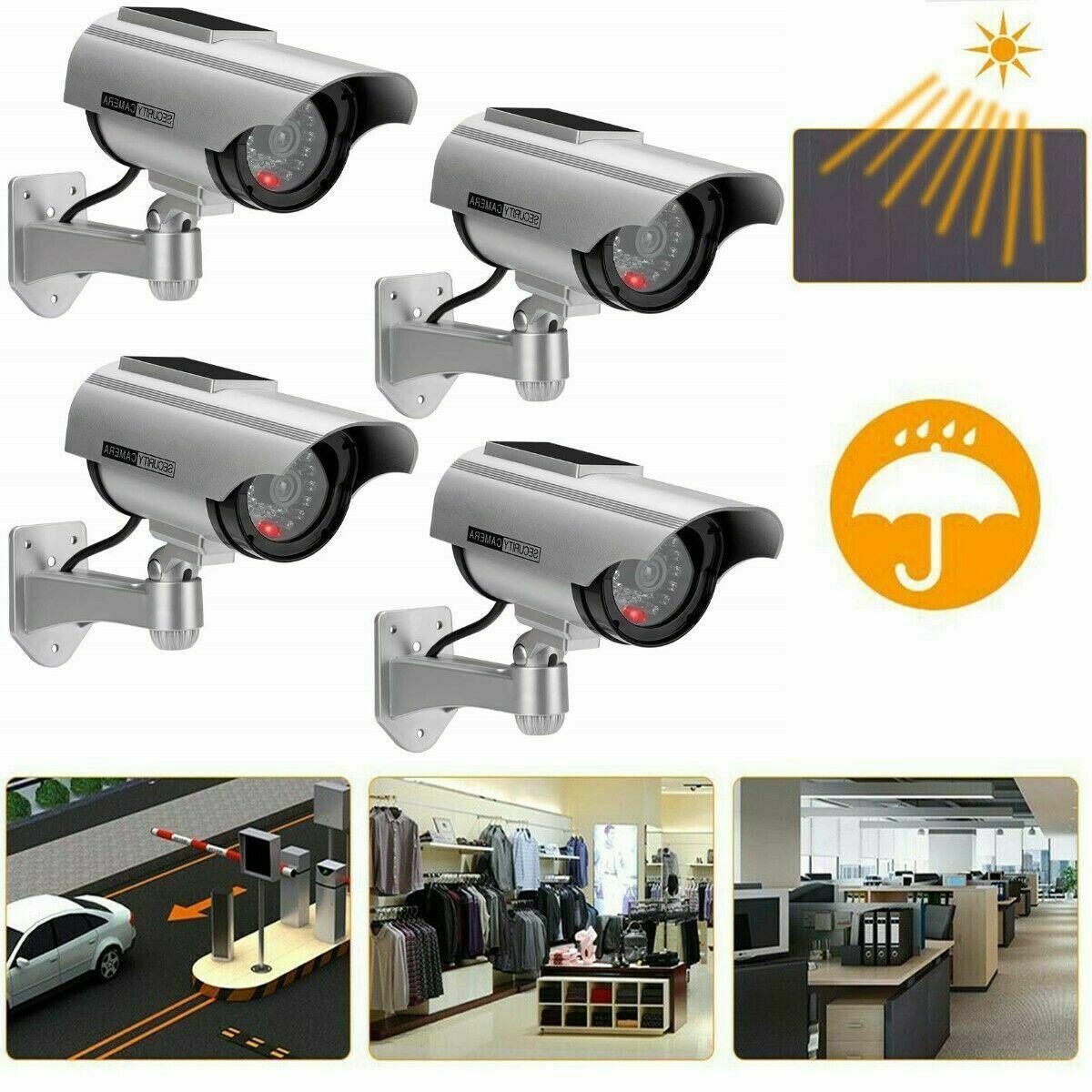 Solar Powered Dummy Security Camera, Bullet Fake Surveillance System with Realistic Red Flashing Lights and Warning Sticker Indoor Outdoor - Office Catch