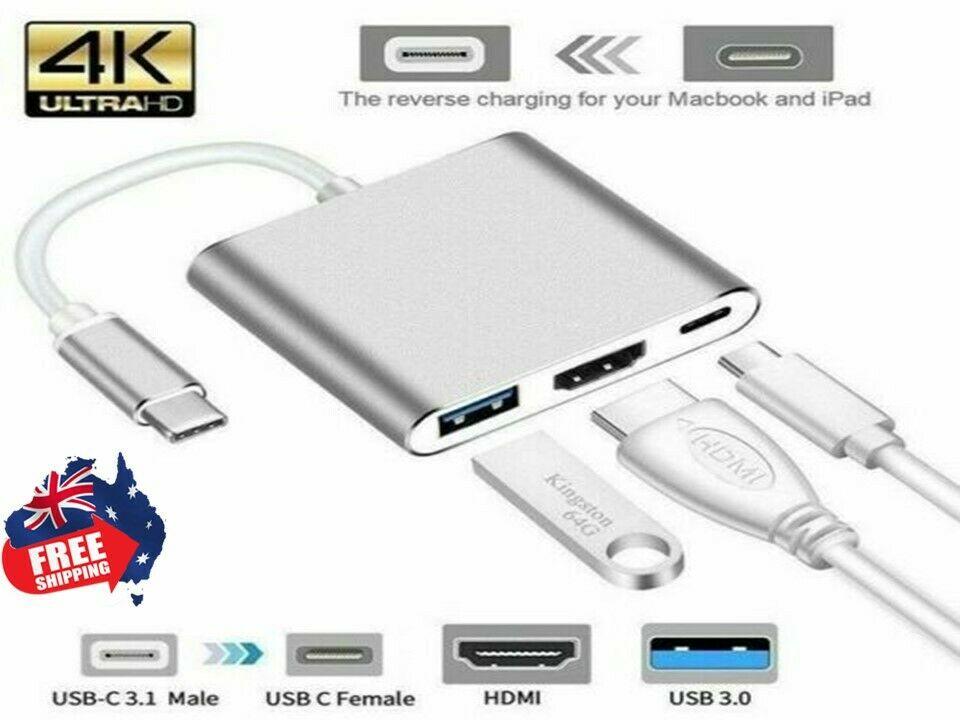USB 3.1 Type-C to Female HUB 3IN1 4K HD USB-C HDMI Data Adapter Charging Cable - Office Catch