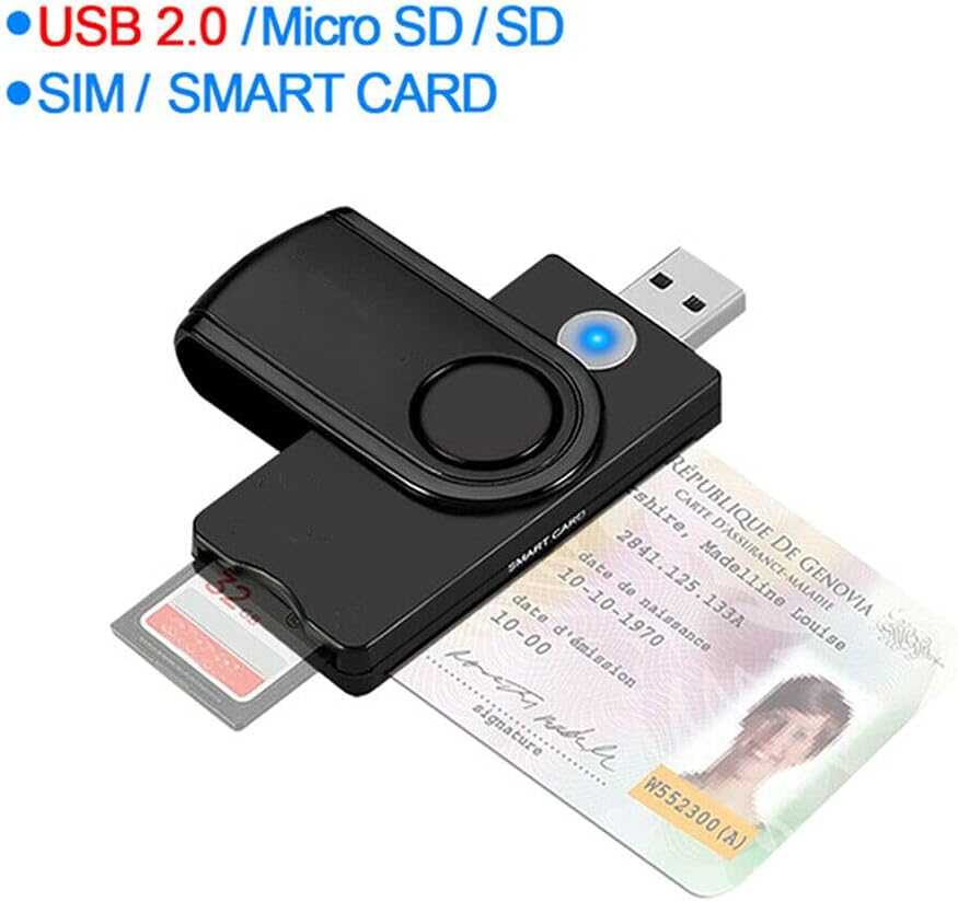 USB Smart Card Reader SD/TF/CAC/DOD/HC/MMC Micro SD Memory ID Bank Sim Card Adapter - Office Catch