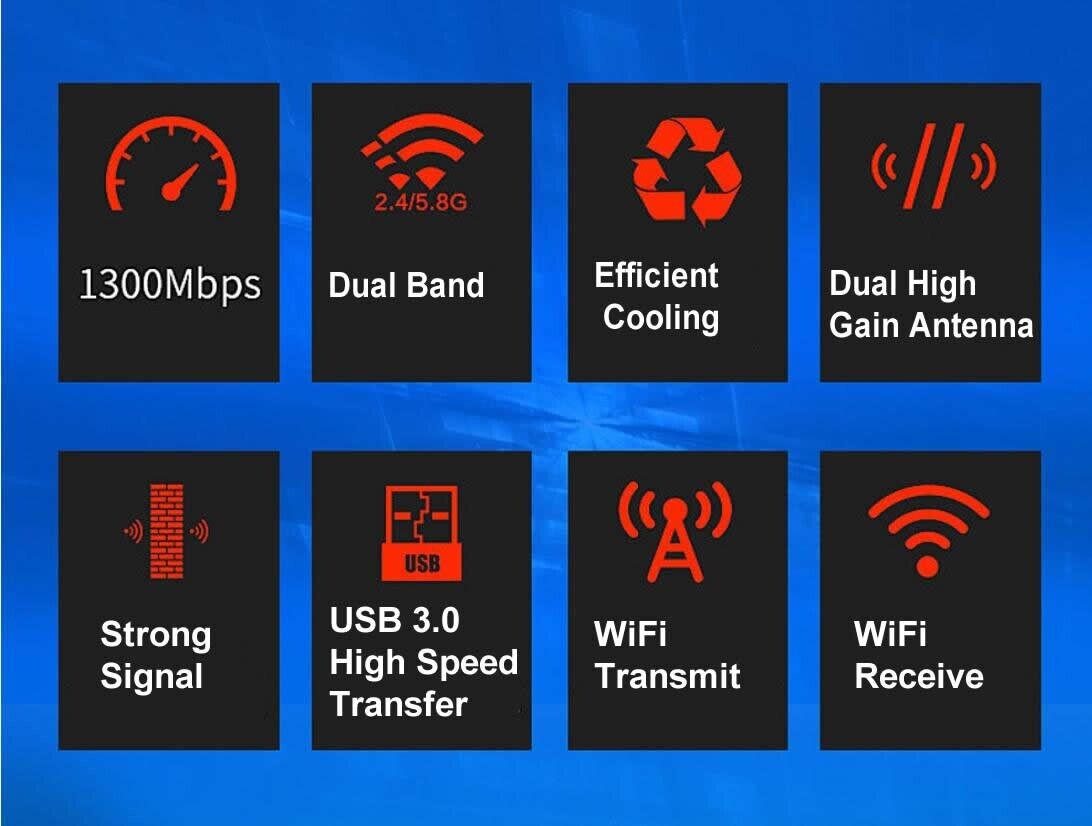 WIFI Wireless Adapter AC1300 USB 3.0 Dongle 802.11ac 5GHz Dual Band 11AC AU - Office Catch