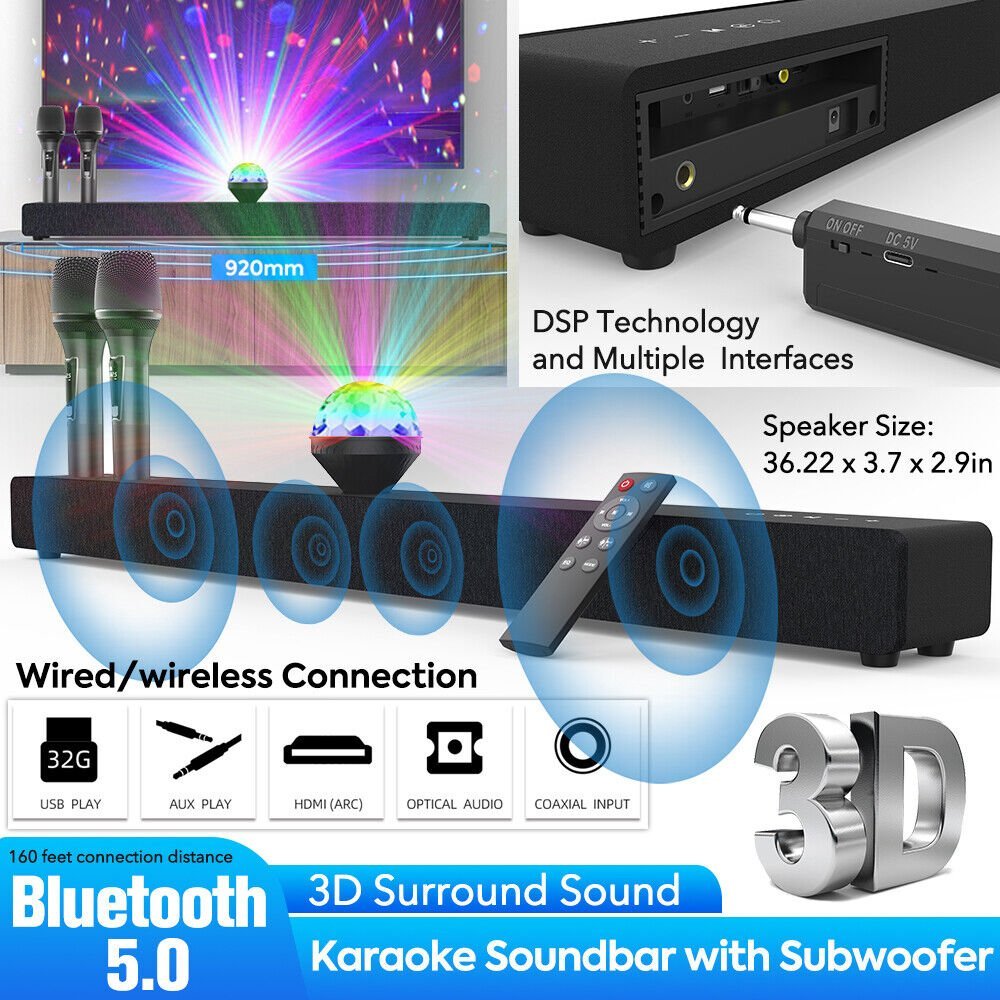 Wireless Bluetooth Karaoke Soundbar W/ 2 Wireless Microphones. - Office Catch