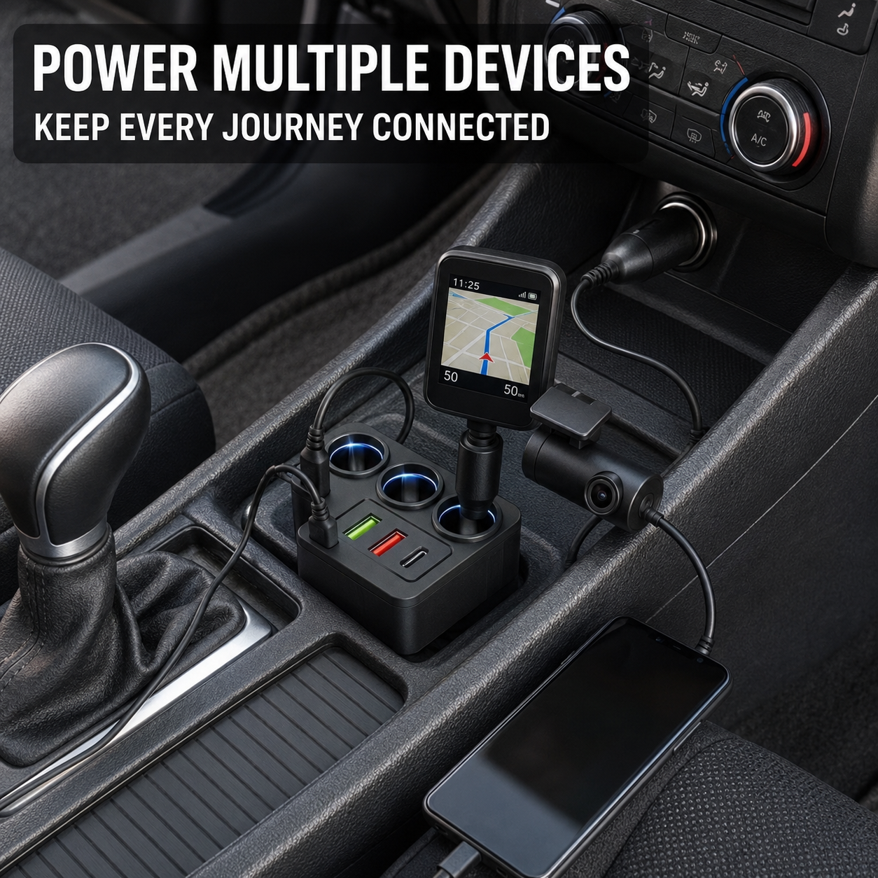 TAVICE 4-Way Car Cigarette Lighter Socket Splitter 12V/24V Power Adapter with USB Charging Ports