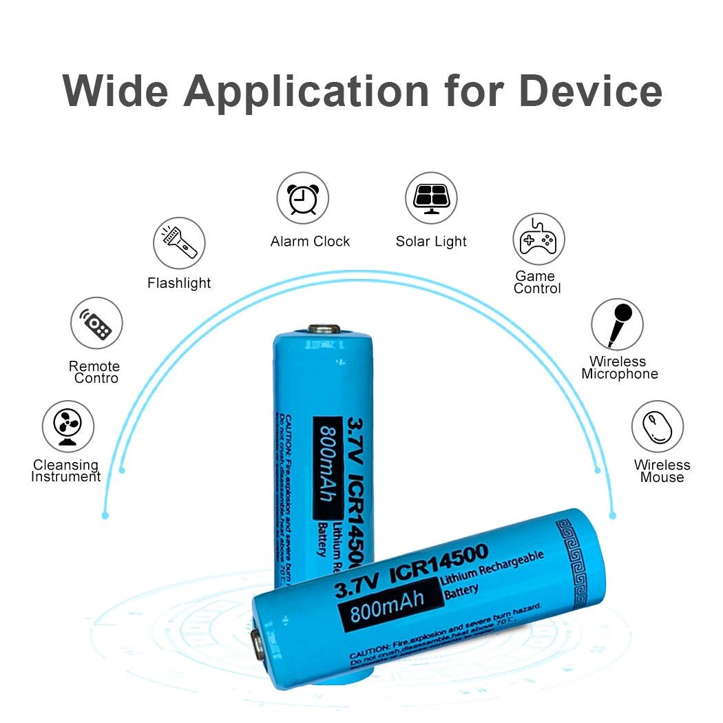 [1 Pack] 14500 3.7V 800mAh AA Li - ion Button Top Batteries | Rechargeable Cells for Flashlights, Headlamps & Torch Lights (Copy) (Copy) - Office Catch
