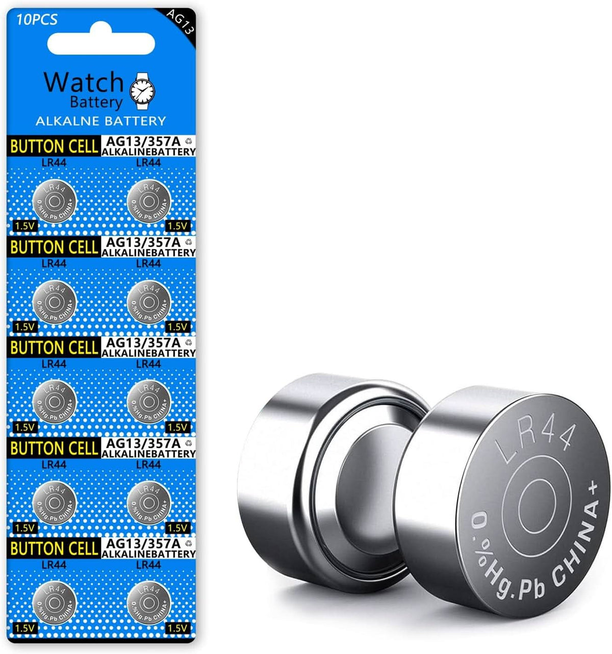 [10 Pack] LR44 / AG13 / 357 / SR44 Button Cell Batteries – 1.5V Premium Alkaline - Office Catch