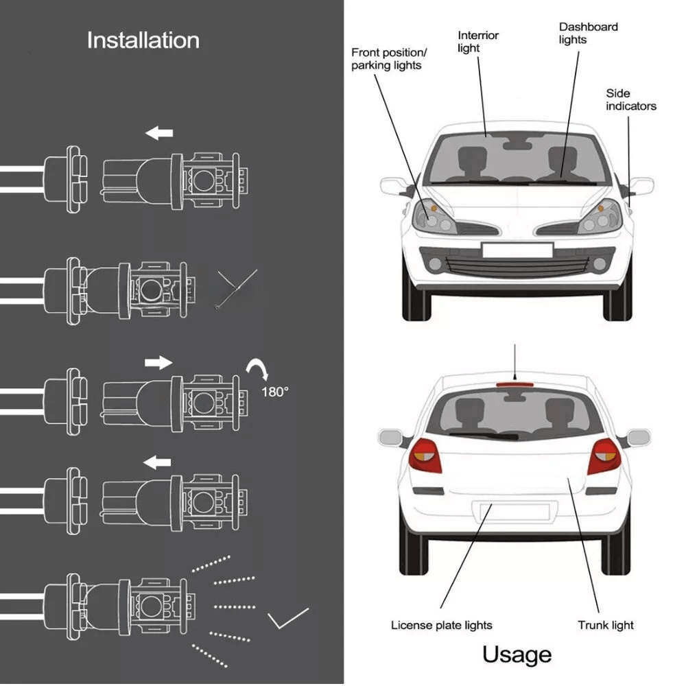 10 Pack T10 W5W 7020 SMD LED Car Bulbs – White Interior & License Plate Lights 12V–24V - Office Catch