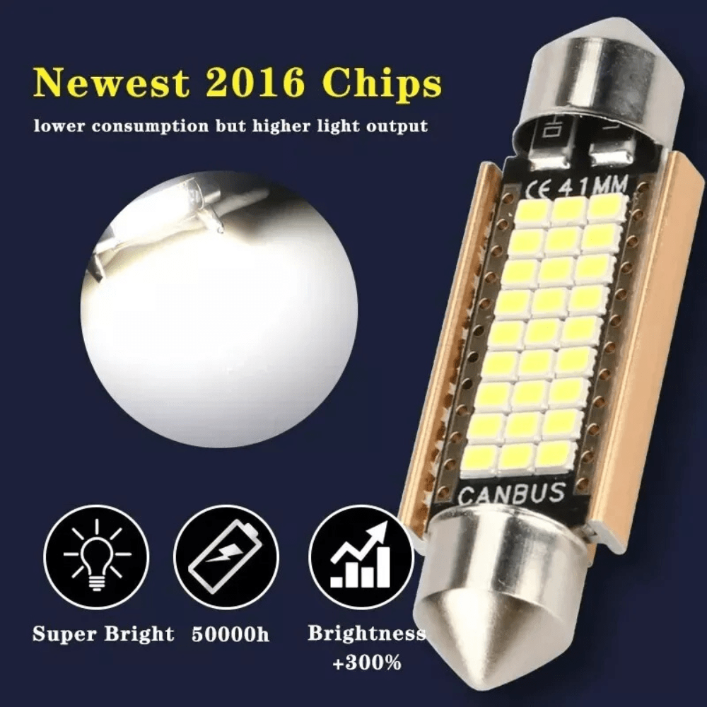 10x 31mm White Festoon LED Car Bulbs – Interior Dome, Map, Plate Lights (15 SMD) - Office Catch