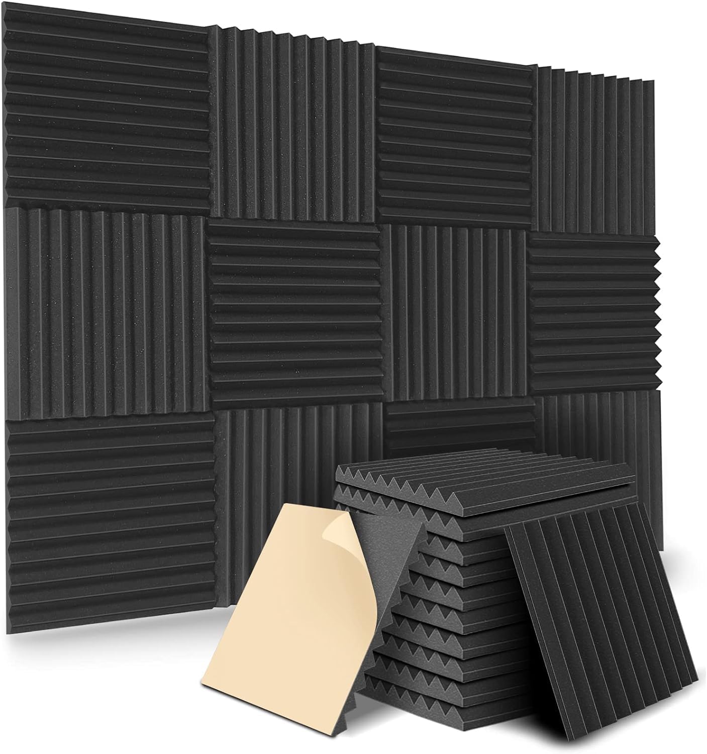 12Packs Black Self-Adhesive Acoustic Foam Sound Insulation Fire Resistant Wall Panels High-density - Office Catch