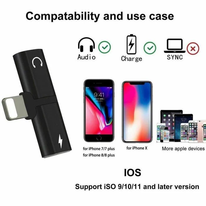 2 - in - 1 Lightning Charging & Audio Splitter Adapter | 8 - Pin Dual Port Adapter for iPhone & iPad - Office Catch