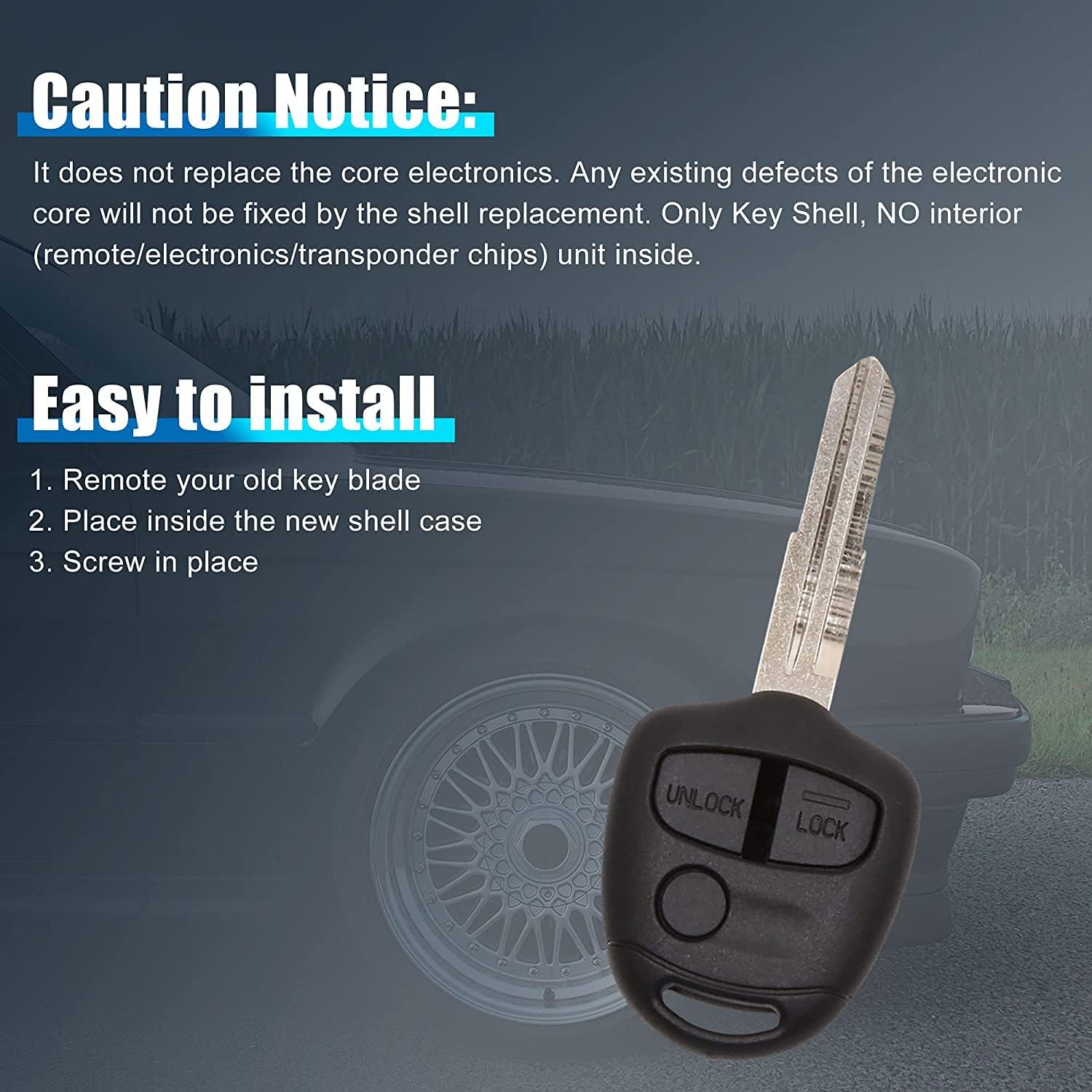 [2 Pack] TAVICE Replacement Remote Key Blank Shell/Case MIT8, Compatible with Mitsubishi Lancer CJ 2007?2014 - Office Catch