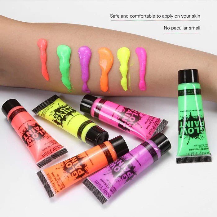 24 Tubes UV Glow Neon Face Body Paint Black Light Fluro Party Glow in Dark - Office Catch