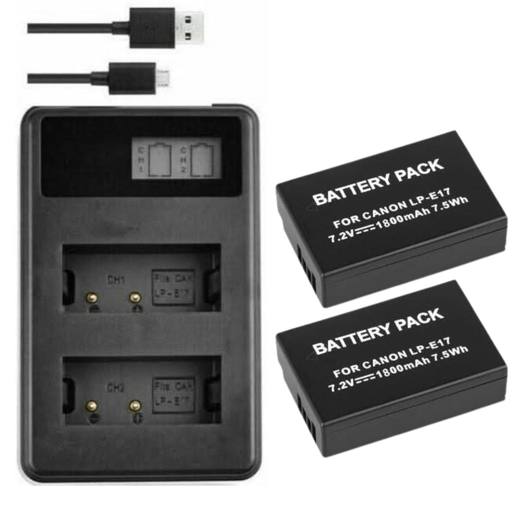 2x Canon LP - E17 Batteries + Dual USB Charger for EOS 200D, 750D, 760D, 800D, M3, M5, T6i, T6s, Kiss X8i - Office Catch