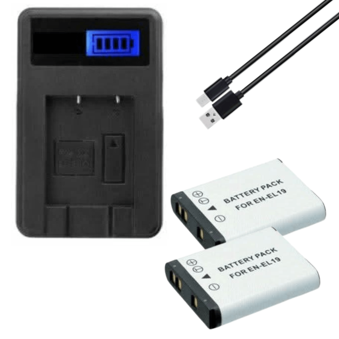2x EN - EL19 1200mAh Batteries + LCD USB Charger for Nikon CoolPix S100, S3100, S3500, S2500 - Office Catch