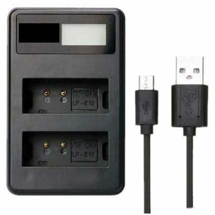 2x LP - E10 Batteries + LCD Dual Charger for Canon EOS 1500D, 1300D, 1200D, 1100D, Kiss X50, 3000D – Replacement Camera Power Pack - Office Catch