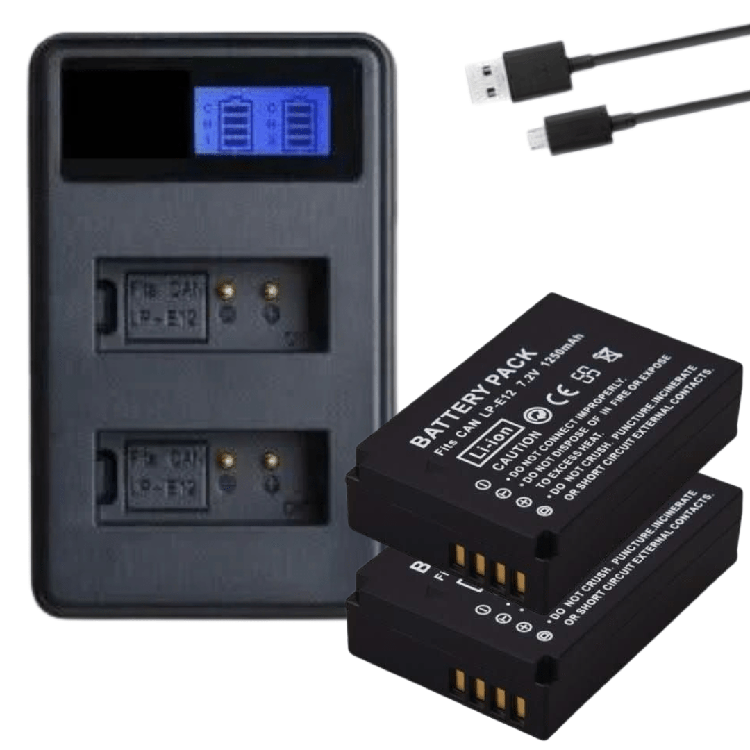 2x LP - E12 Batteries + Dual USB Charger for Canon EOS M, M2, M10, M50, M100, 100D Rebel SL1 - Office Catch