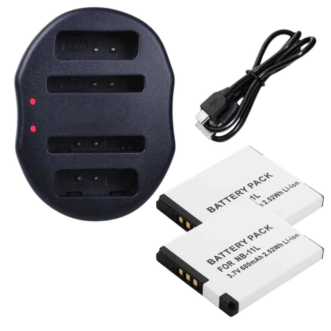 2x NB - 11L / NB - 11LH 1000mAh Batteries + LCD USB Charger for Canon IXUS 175, 180, 185, 190, PowerShot & ELPH Series - Office Catch