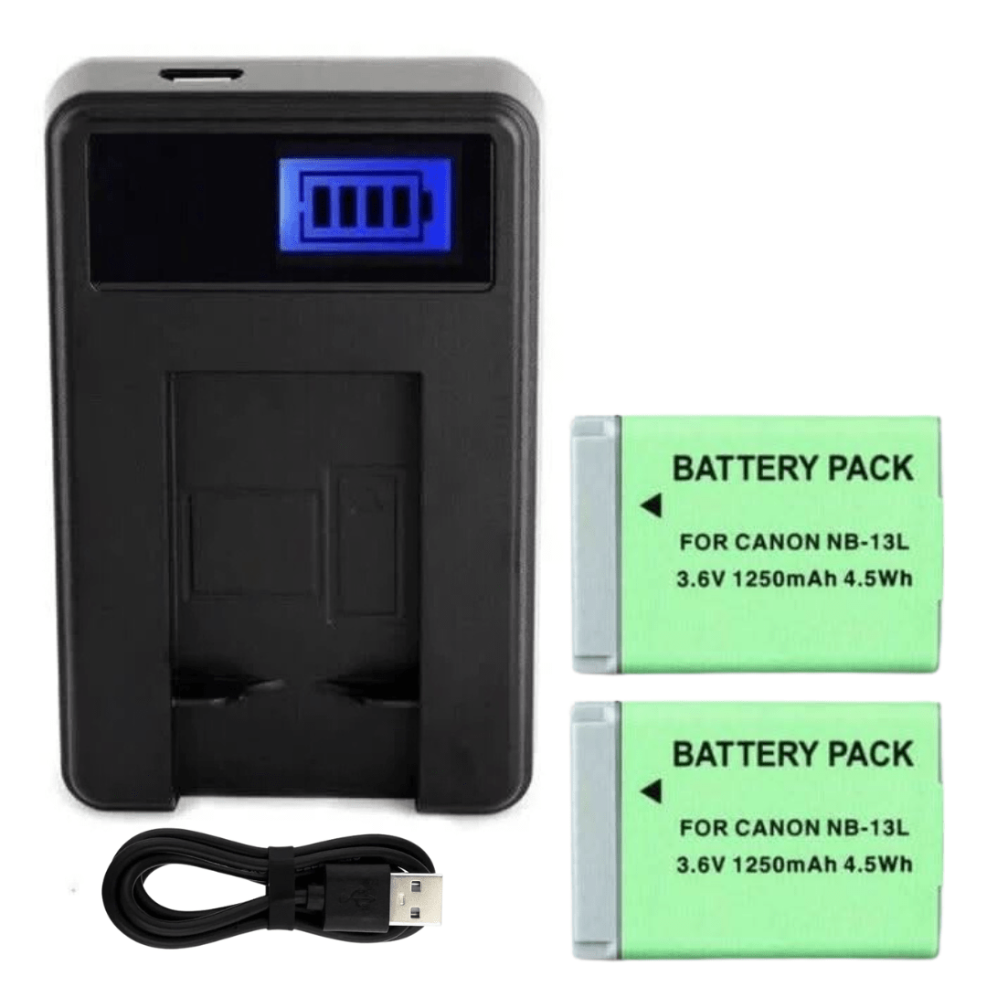 2x NB - 13L 1250mAh Batteries + Smart LCD USB Charger for Canon PowerShot G7X, G7X Mark II, G9X, G5X - Office Catch