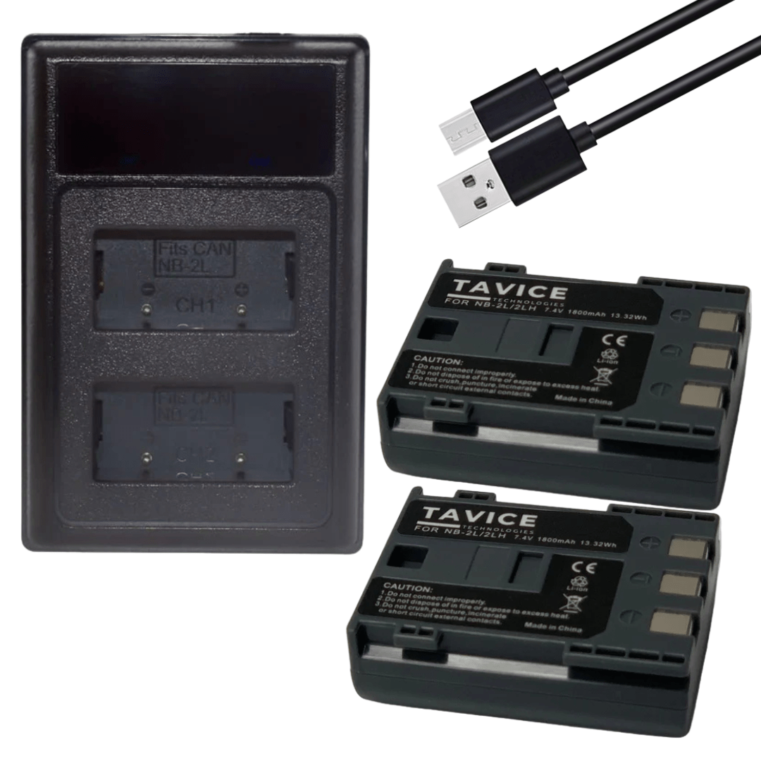 2x NB - 2L / NB - 2LH 1500mAh Batteries + Dual USB LCD Charger for Canon EOS 350D, 400D, Rebel XT, XTi, Kiss N, G7, G9, S30–S80 - Office Catch