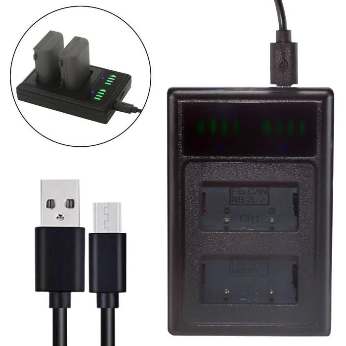 2x NB - 2L / NB - 2LH 1500mAh Batteries + Dual USB LCD Charger for Canon EOS 350D, 400D, Rebel XT, XTi, Kiss N, G7, G9, S30–S80 - Office Catch