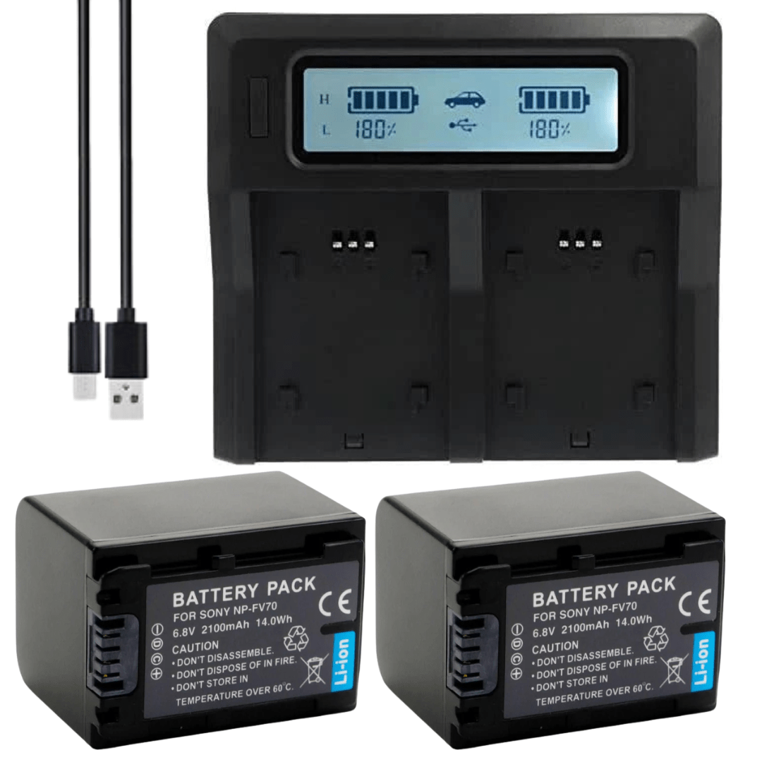 2x NP - FV70 2100mAh Batteries + Dual USB Charger for Sony Handycam & NEX Series – NP - FV30, NP - FV50, NP - FV70, NP - FV100 Compatible - Office Catch