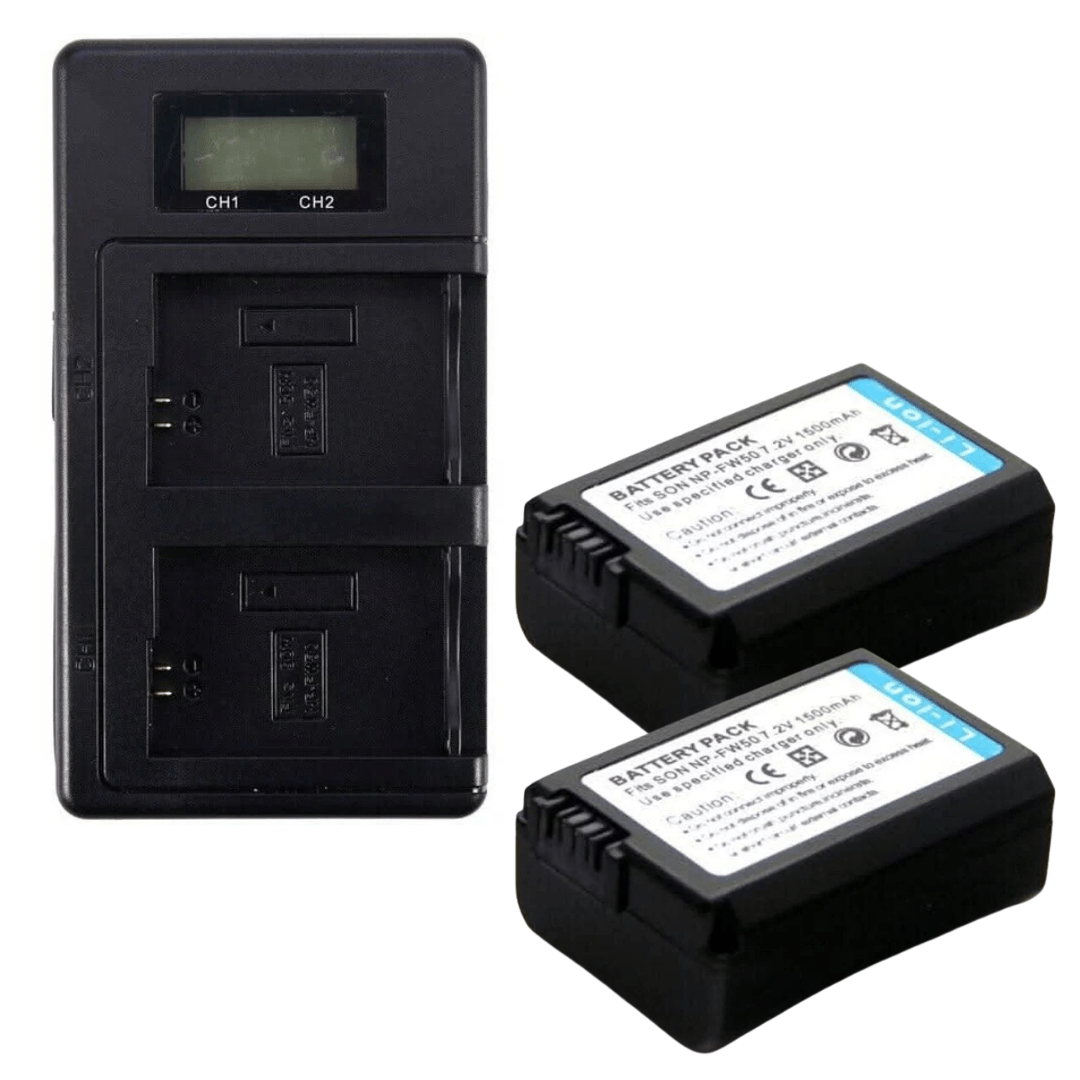 2x NP - FW50 Batteries + Charger for Sony Alpha A5000, A5100, A6000, A6300, A6500 – Replacement Kit - Office Catch