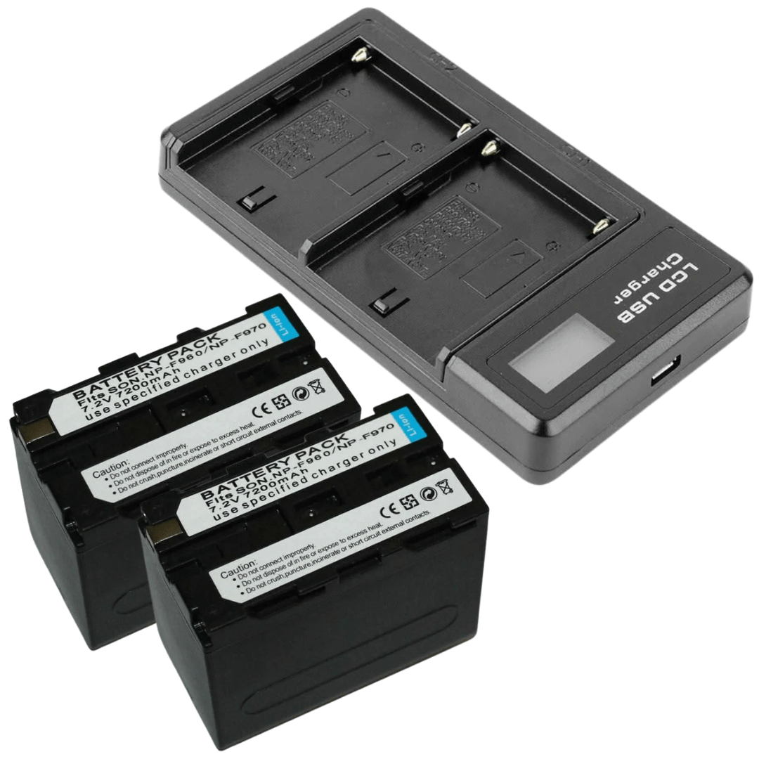 2x Sony NP - F970 8700mAh Batteries + LCD USB Charger for NP - F960 / NP - F970 Cameras & Camcorders - Office Catch