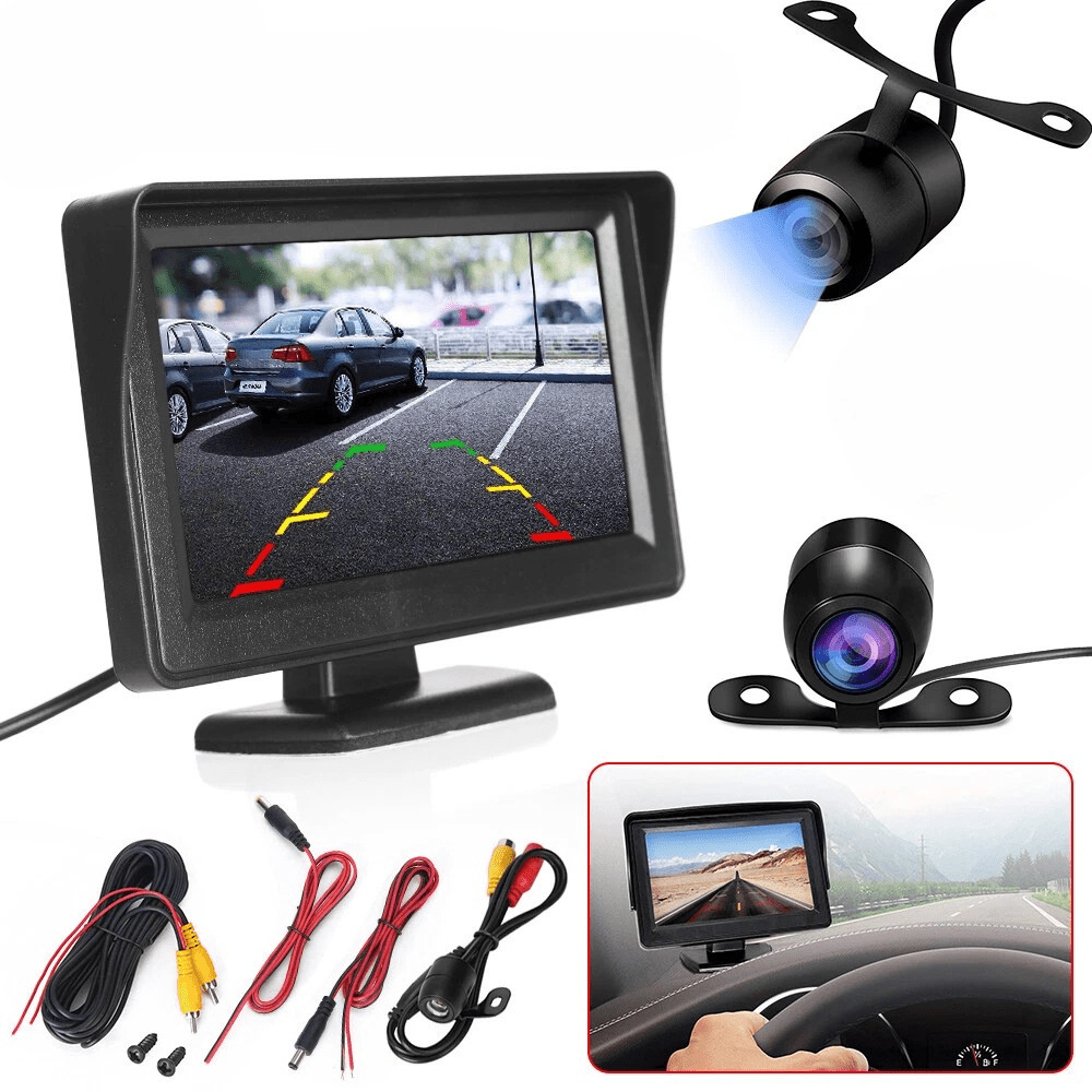 4.3" LCD Rear View Monitor with Reverse Camera – Night Vision, Waterproof, Easy Install Kit - Office Catch