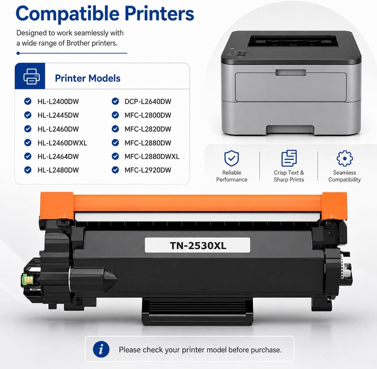 TAVICE 2X TN2530XL Toner Compatible with Brother MFC-L2800DW DCP-L2640DW HL-L2460DW