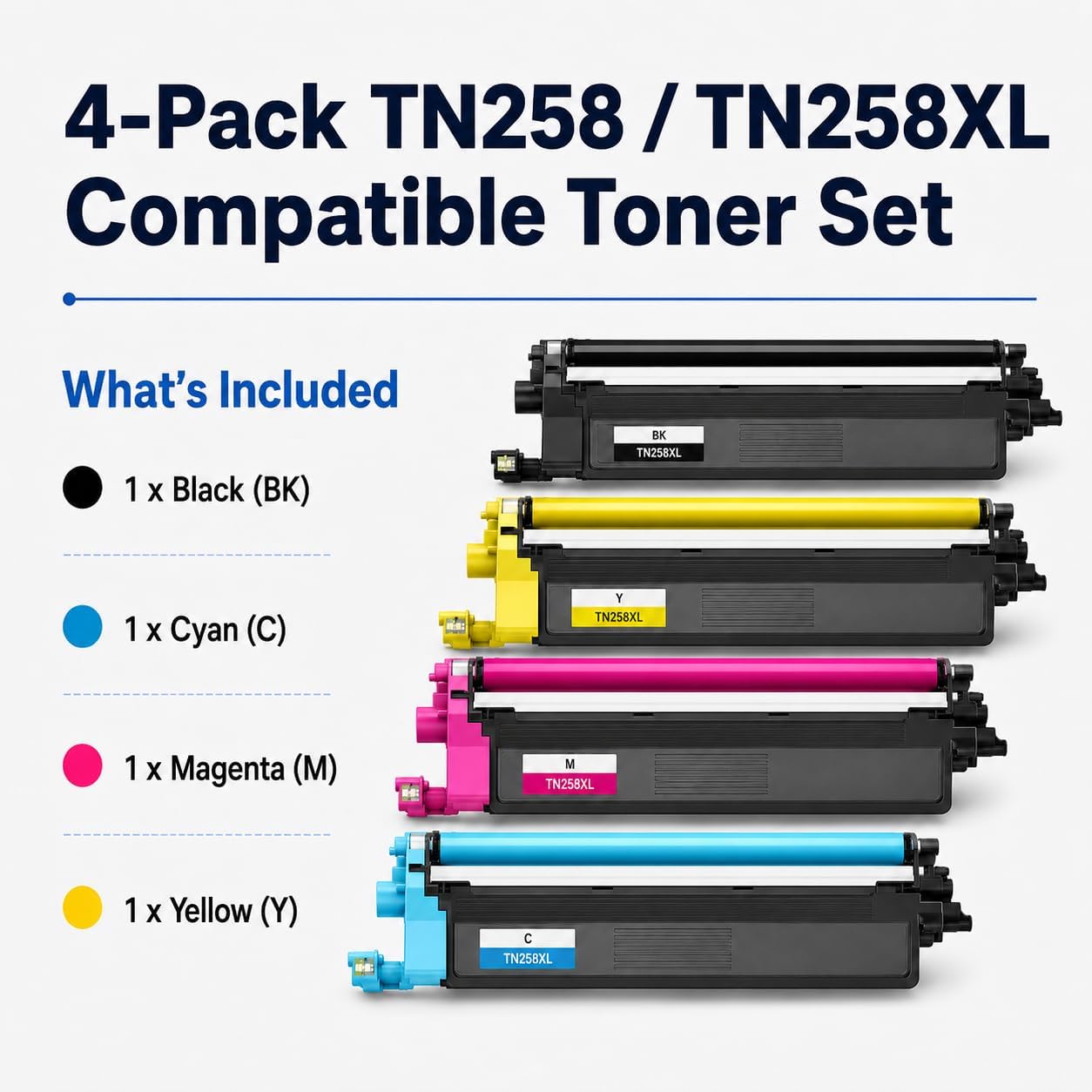 TAVICE TN258/TN258XL 4-Pack Toner Cartridge Compatible with Brother MFC-L8390CDW/L3760CDW