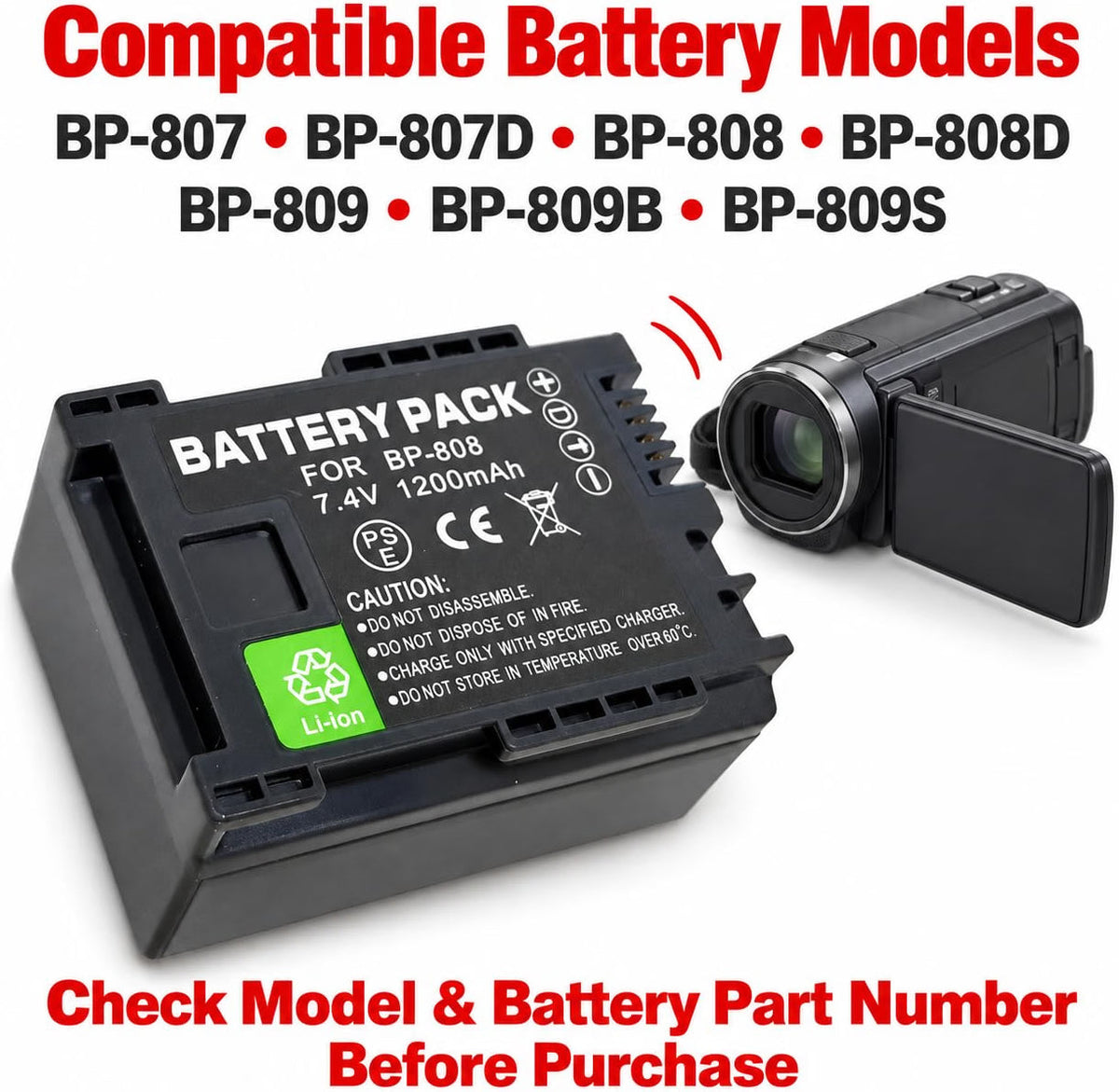 TAVICE BP-807 BP-807D BP-808 BP-808D BP-809 BP-809B BP-809S Replacement Battery Compatible with Canon Camcorders