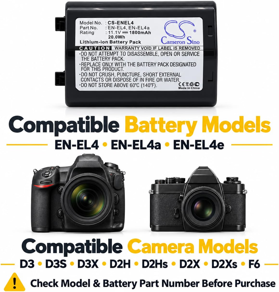 TAVICE EN-EL4 EN-EL4a Replacement Battery Compatible with Nikon D3 D3S D3X D2H F6 Cameras