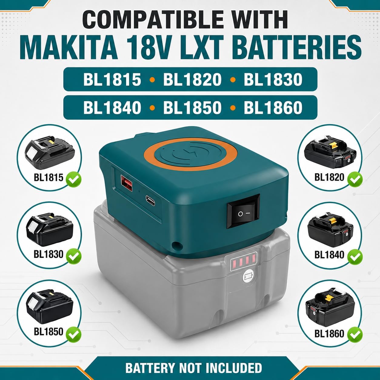 TAVICE Type-C USB Wireless Phone Charger Adapter Compatible with Makita 18V LXT Battery
