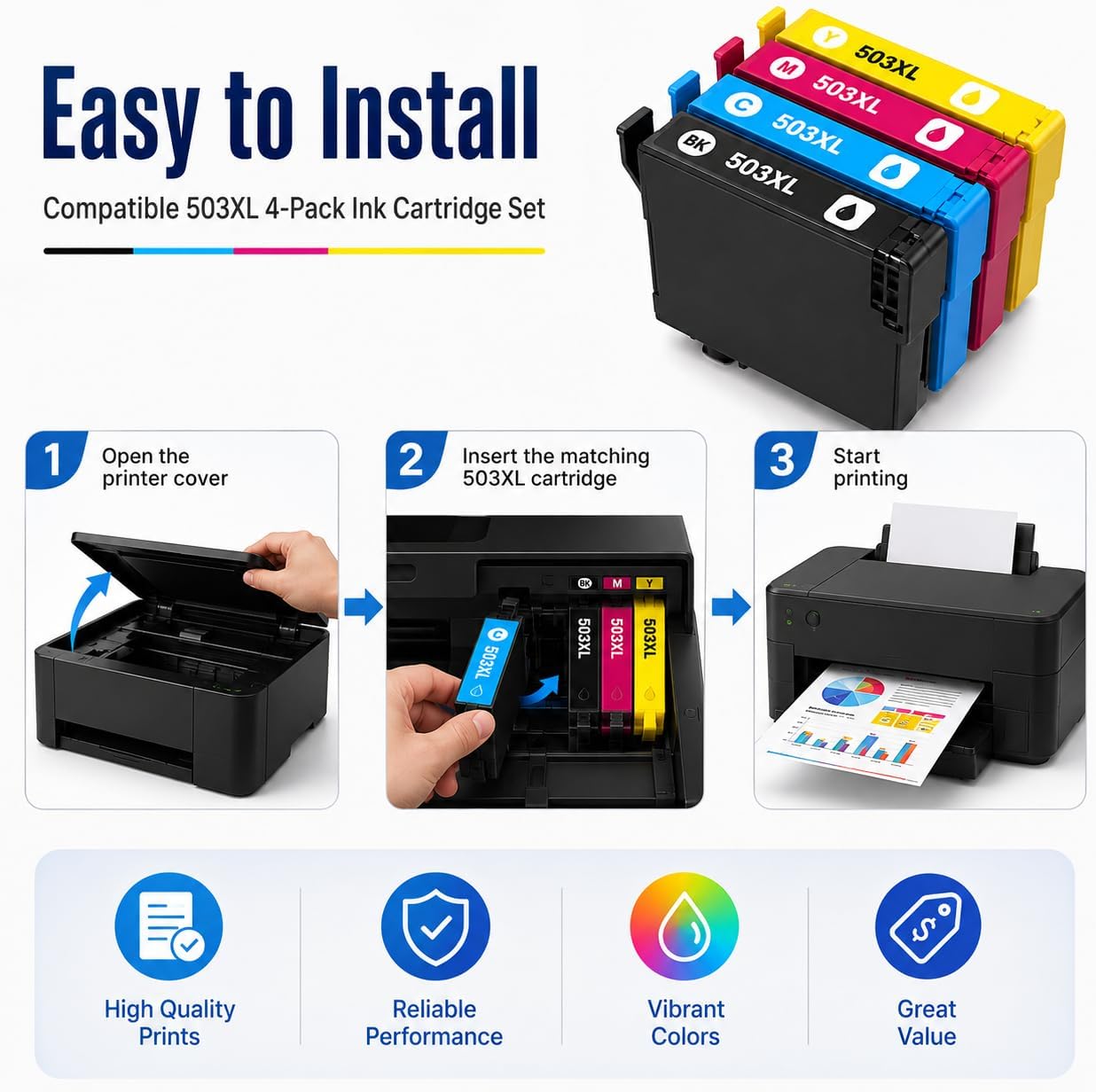 TAVICE 4X 503XL Ink Cartridges Compatible with Epson XP-5200 WF-2960 XP5200 WF2960