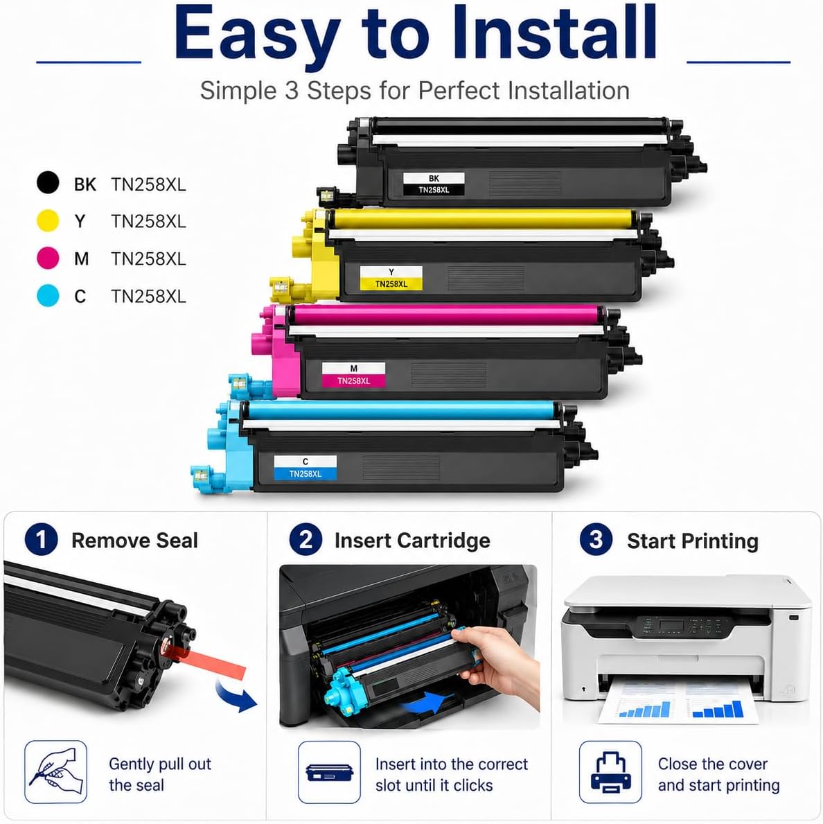 TAVICE TN258/TN258XL 4-Pack Toner Cartridge Compatible with Brother MFC-L8390CDW/L3760CDW