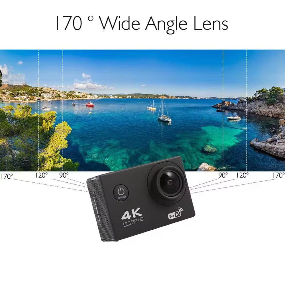 4K Action Cam with WiFi | Waterproof Sports Camera | 170° Wide Angle Lens| Remote Loop Recording | Motion Detection