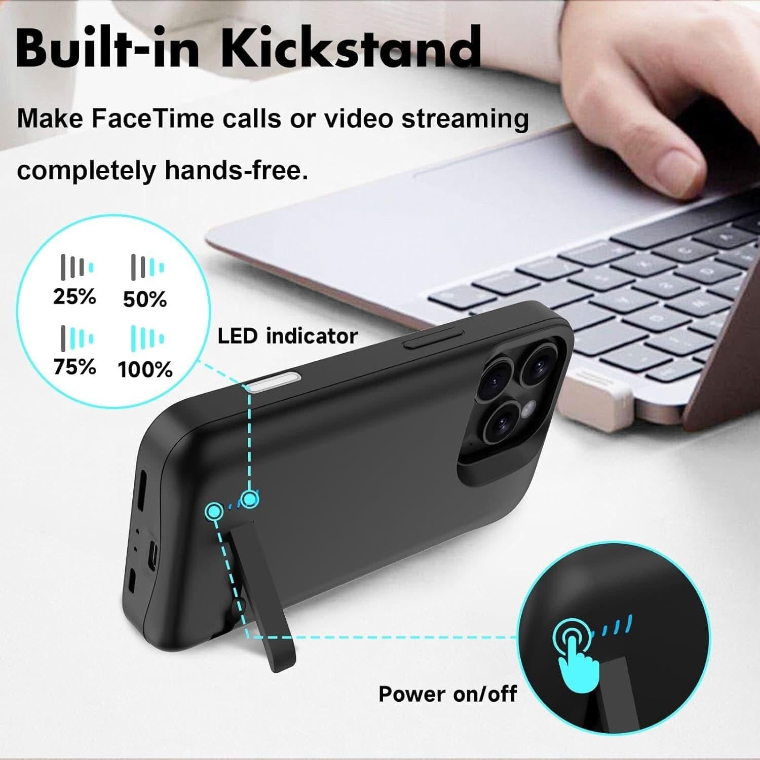 Case for iPhone 17 Pro with Built - in 5000mAh Battery & Foldable Stand – Slim and Durable Charging Case - Office Catch