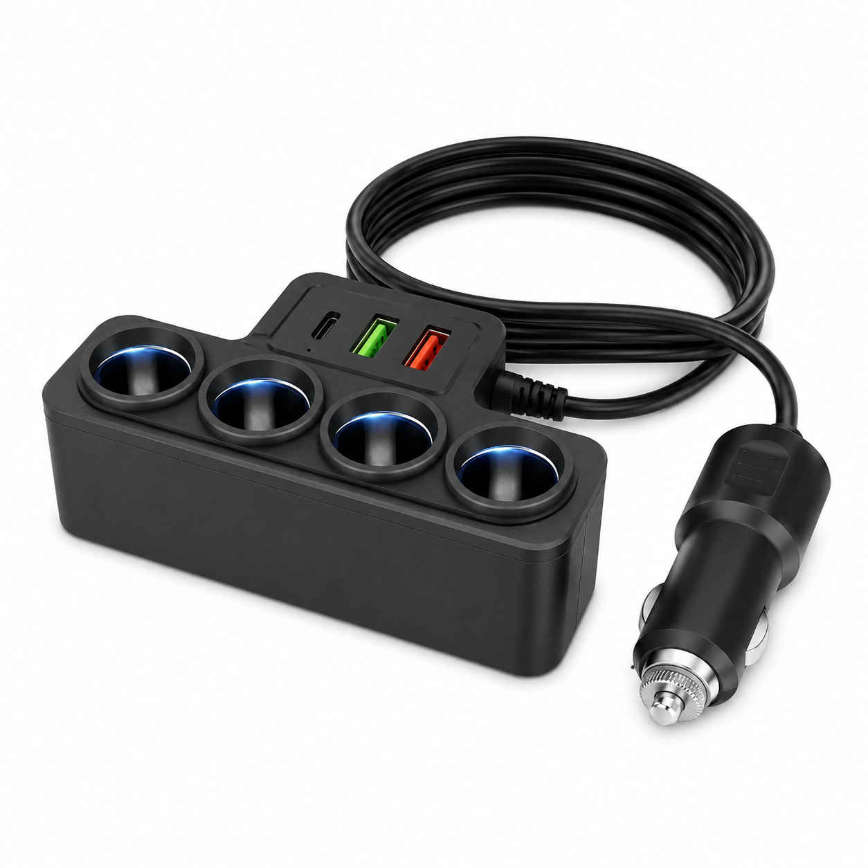 TAVICE 4-Way Car Cigarette Lighter Socket Splitter 12V/24V Power Adapter with USB Charging Ports