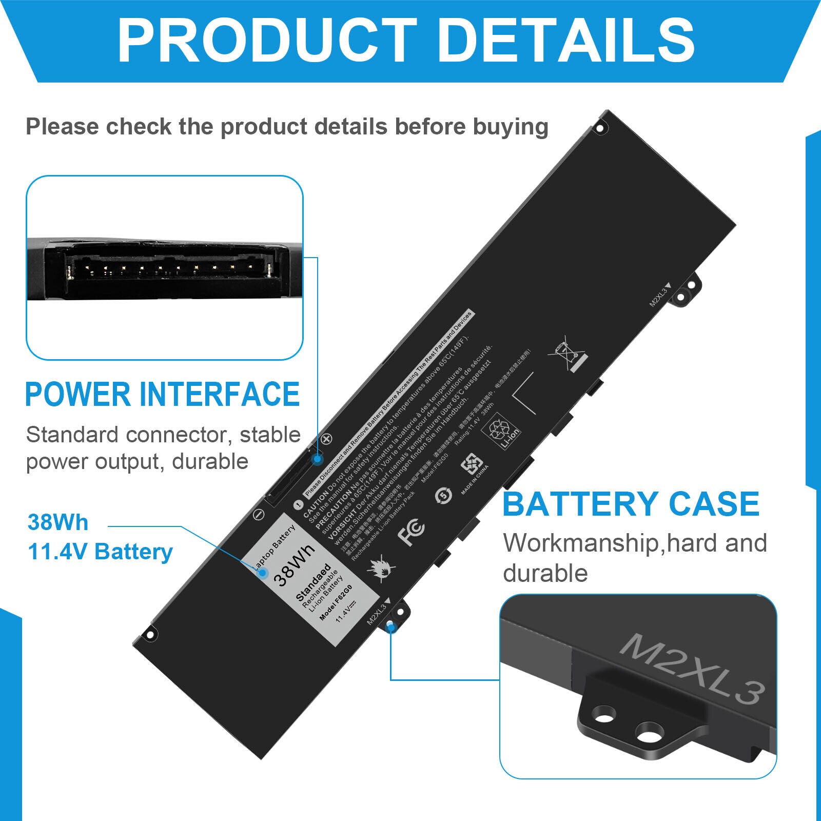 F62G0 Laptop Battery for Inspiron 13 5370 7370 7373 7380 7386 Vostro 5370 Replacement Battery - Office Catch