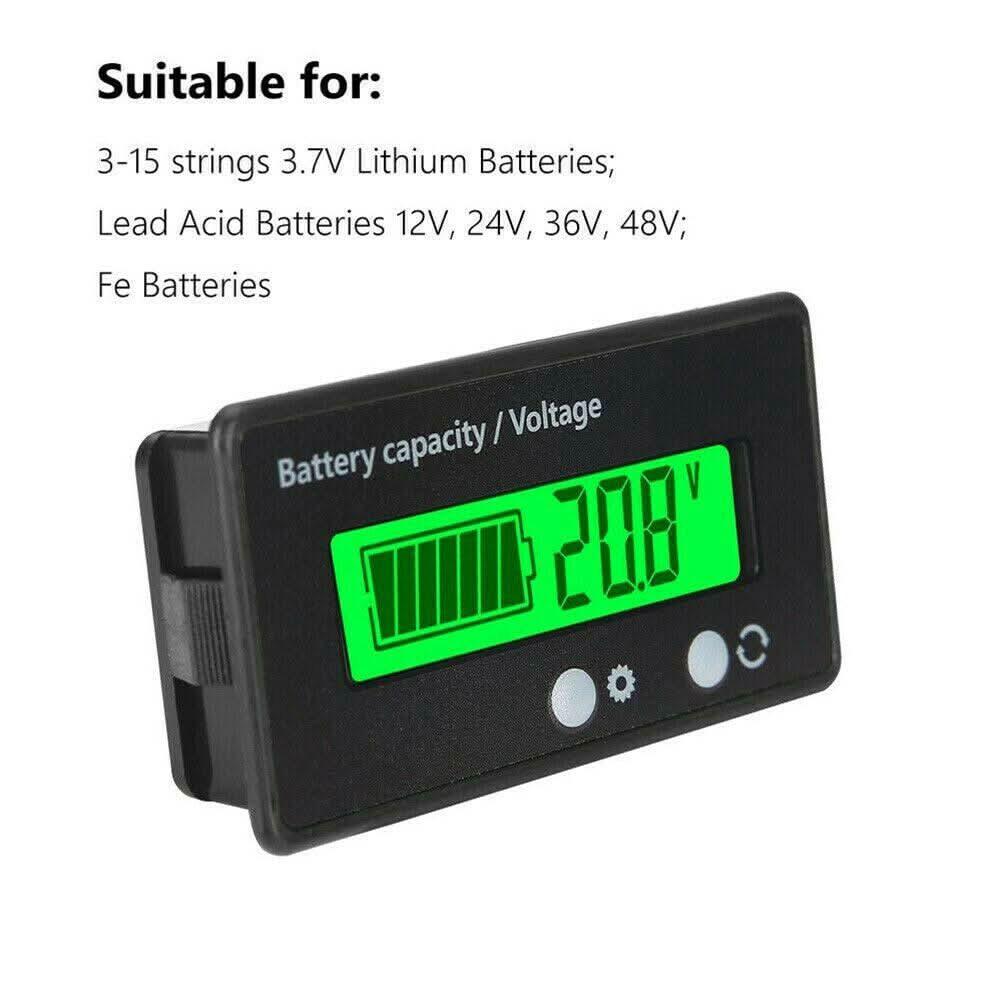 Digital Battery Capacity & Voltage Tester | LCD Battery Level Indicator for 12V 24V 36V 48V Lithium & Lead Acid Batteries