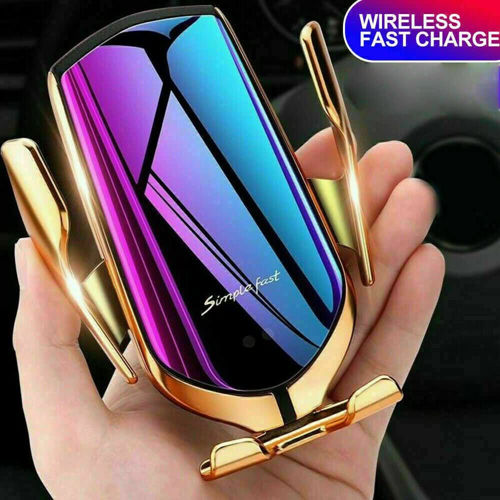 Smart Qi Wireless Car Charger Mount – Auto - Clamping Phone Holder with Sensor | Black - Office Catch