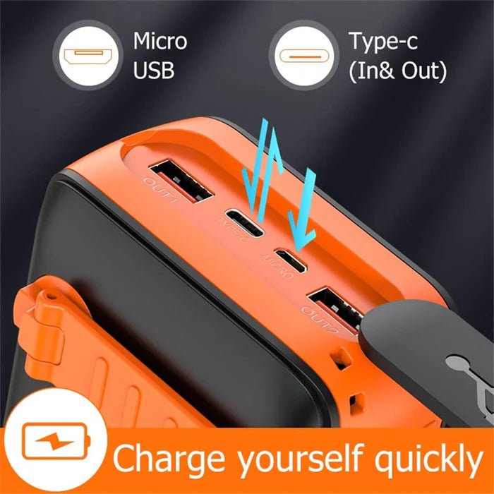 “Solar Power Bank 63,200mAh – Portable Charger with Dual Outputs, Flashlight & Hand Crank for Camping and Survival - Office Catch